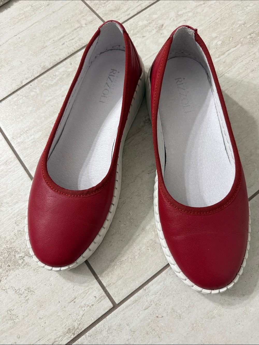 Rizzoli Red Slip-On Ballet Flats with White Sole ..leather ..new..authentic